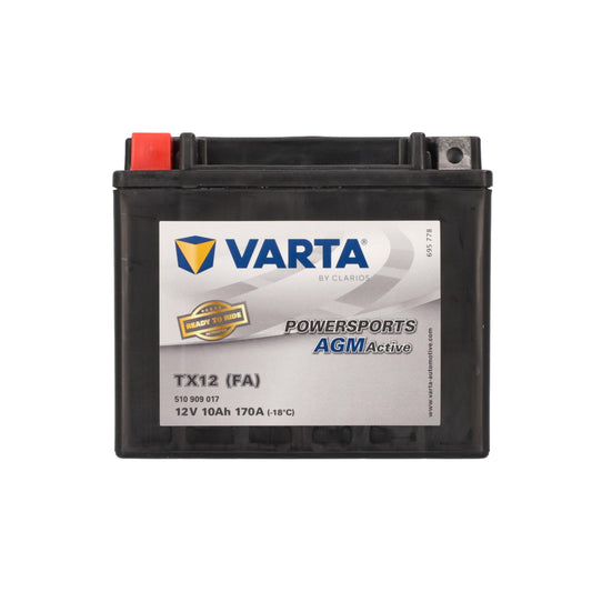 VARTA Motorradbatterie 10 Ah / 170 A Powersports Active AGM - Lange Lebensdauer, vorgeladen, wartungsfrei, geeignet für Motorräder, Motorroller, Quads, Jetskis und Schneemobile, schwarz