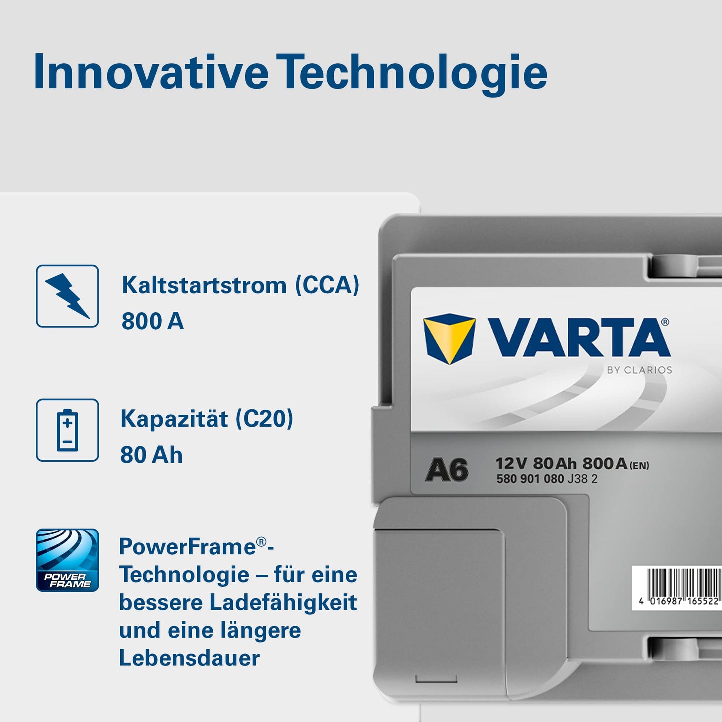 VARTA Silver Dynamic AGM Batterie A6 – Start-Stop und xEV Autobatterie 12V 80Ah 800A – Starterbatterie für Autos mit hohem Energiebedarf