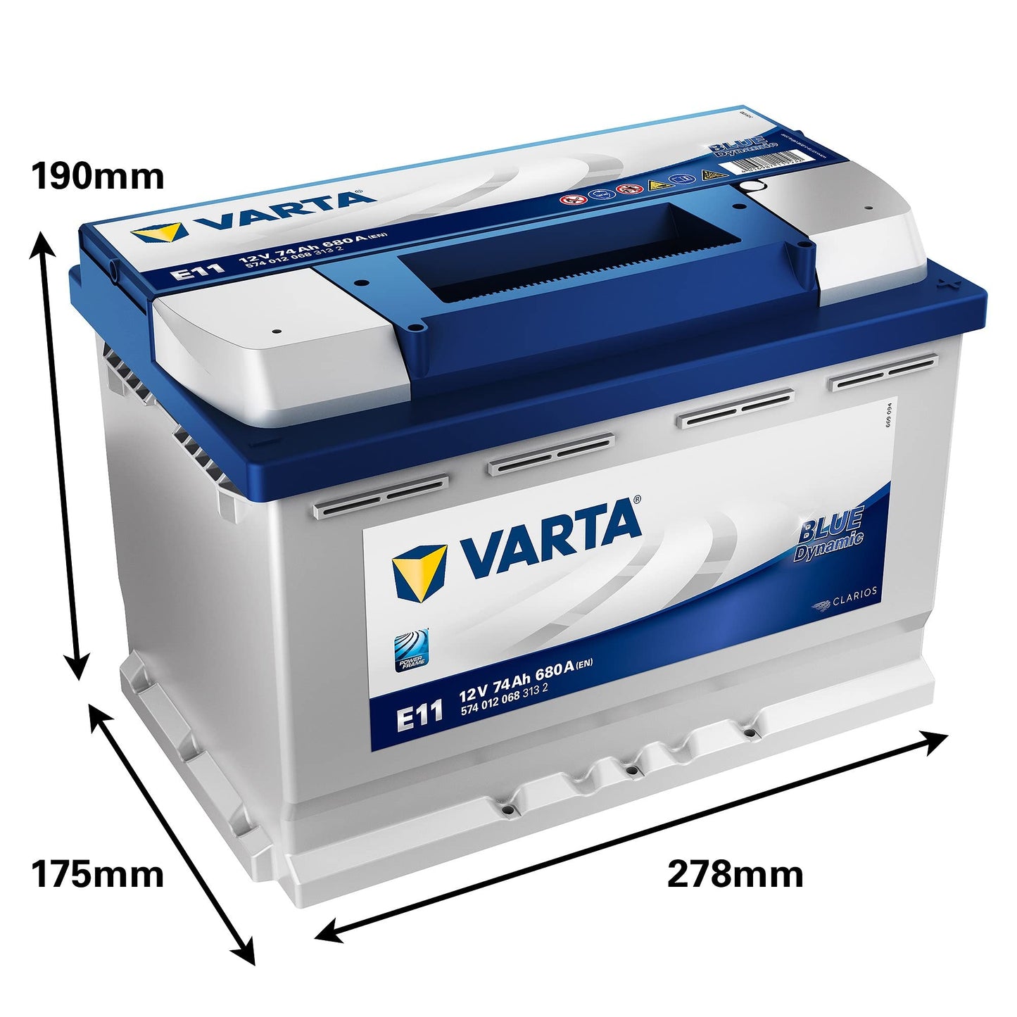Varta mercury oxide, E11 Blue Dynamic Autobatterie, 574 012 068 3132, 74Ah, 680A