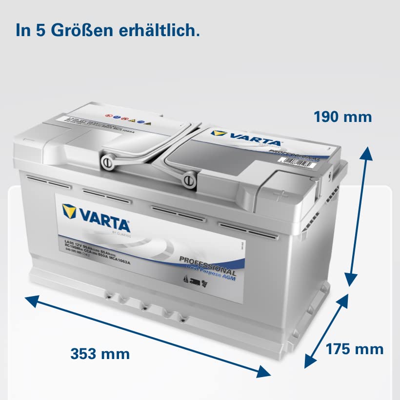 VARTA Professional Dual Purpose AGM Batterie für Caravans, Wohnmobile & Boote – 12V 95Ah 850A (LA 95) – Versorgerbatterie & Starterbatterie in einem