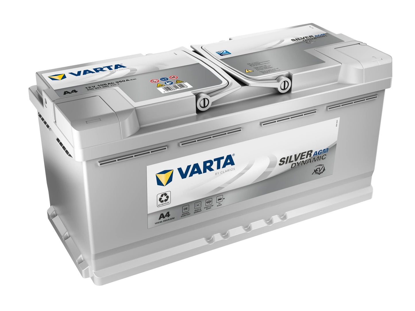 VARTA Silver Dynamic AGM Batterie A4 – Start-Stop und xEV Autobatterie 12V 105Ah 950A – Starterbatterie für Autos mit hohem Energiebedarf