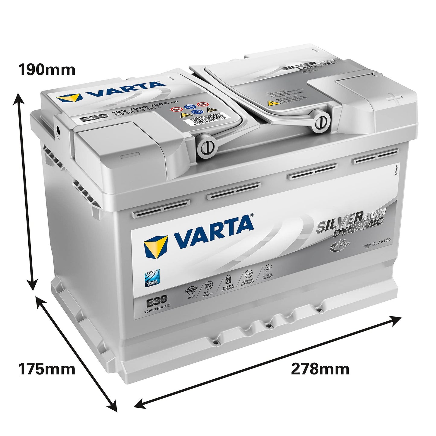 Varta Sealed Lead Acid Start-Stopp AGM 70 Ah 760 A (EN) E39, für PKW