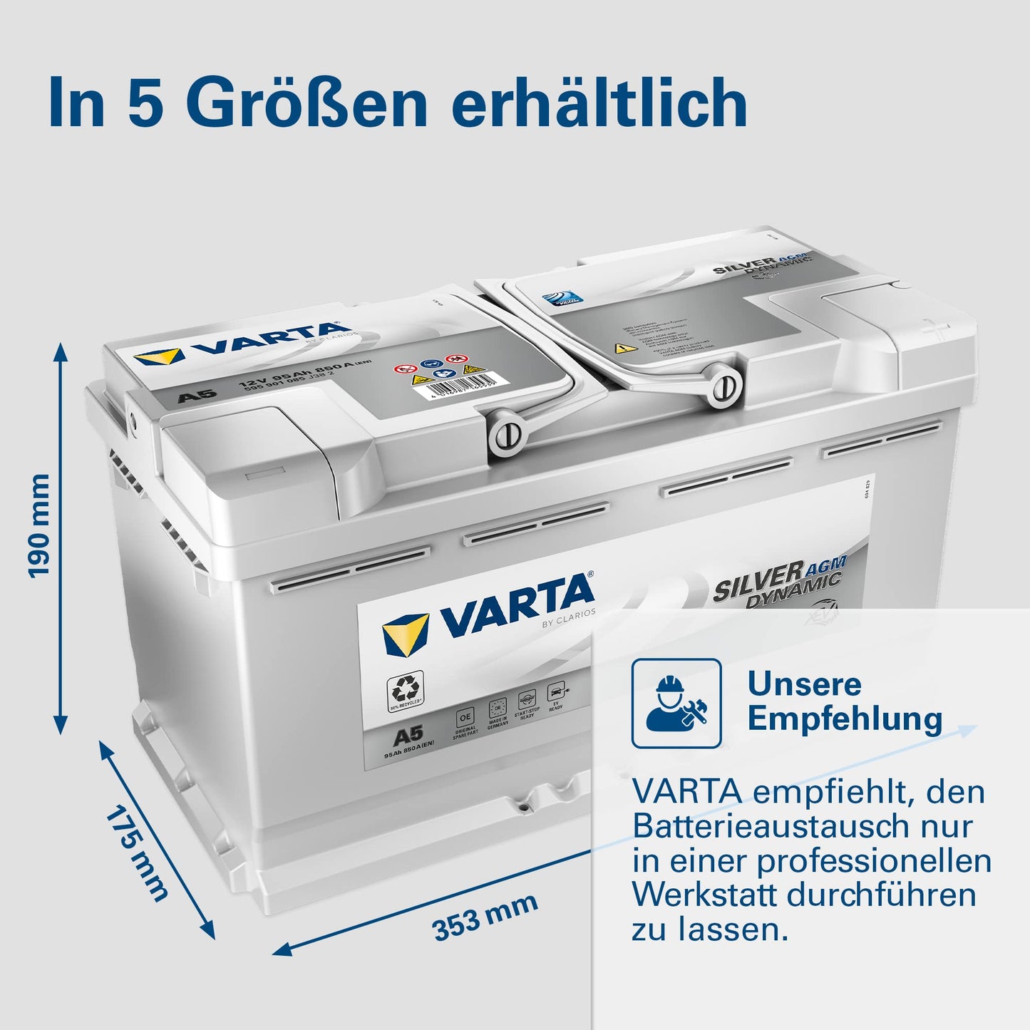 Silver Dynamic AGM xEV 95Ah 850A 353x175x190mm