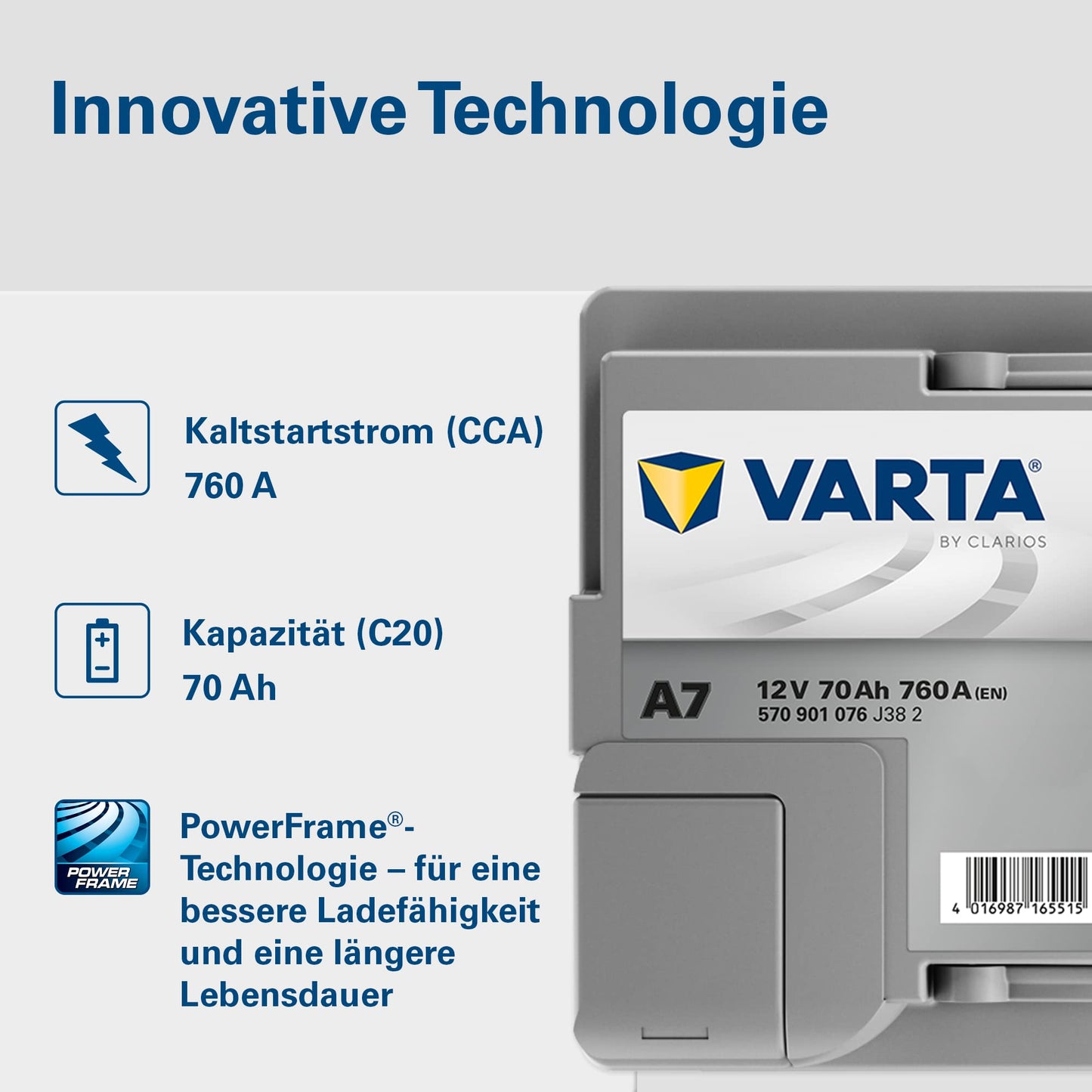 VARTA Silver Dynamic AGM Batterie A7 (E39) – Start-Stop und xEV Autobatterie 12V 70Ah 760A – Starterbatterie für Autos mit hohem Energiebedarf