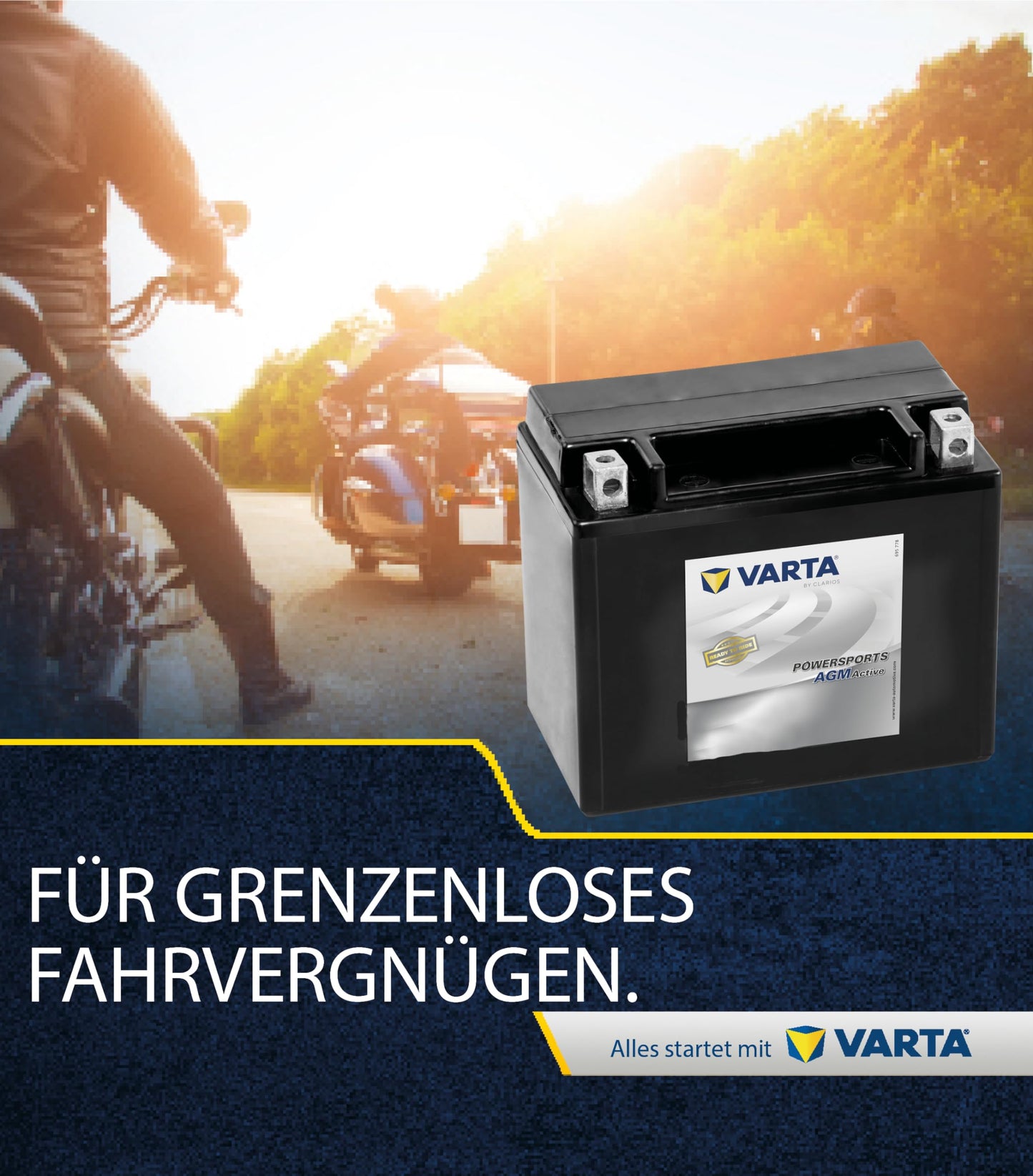VARTA Motorradbatterie 10 Ah / 170 A Powersports Active AGM - Lange Lebensdauer, vorgeladen, wartungsfrei, geeignet für Motorräder, Motorroller, Quads, Jetskis und Schneemobile, schwarz